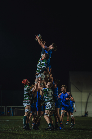 Rugby lineout under lights